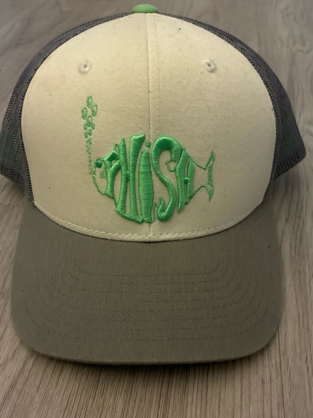 Cream and Olive PHISH Embroidered Trucker Hat - tour hat early 2000